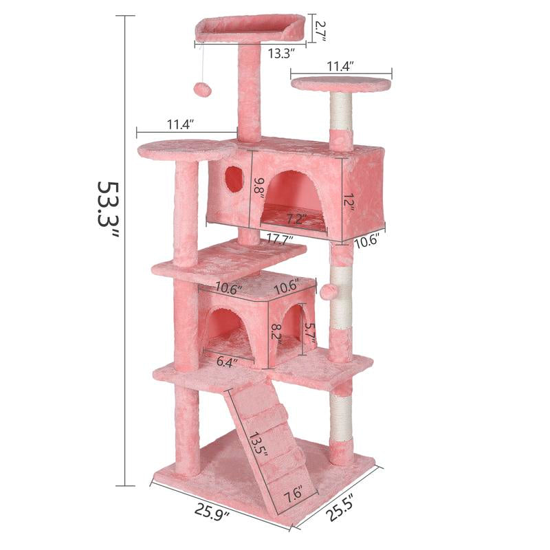 Segawe 55" Cat Tree Condo – Multi-Level Tower with Plush Perches, Sisal Scratching Posts, 2 Hideaways & Hanging Toys