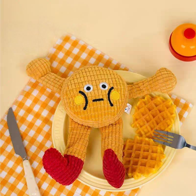 Handmade Waffle Pet Toy – Plush Squeaky Catnip Toy for Cats & Small Dogs, Durable Chew & Play Doll