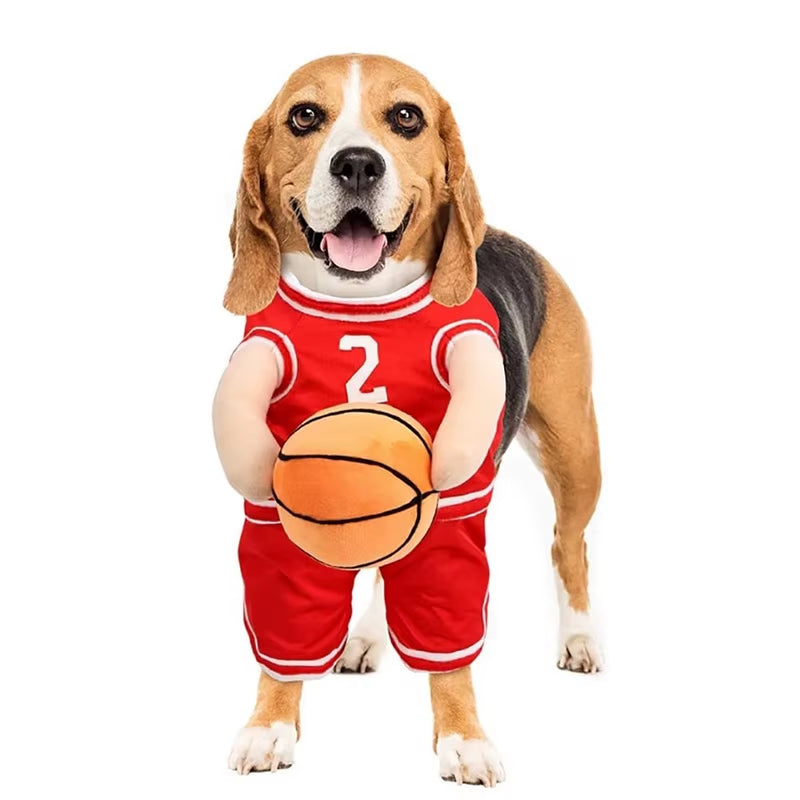 Dog Basketball Player Costume with Ball – Funny Pet T-Shirt Outfit