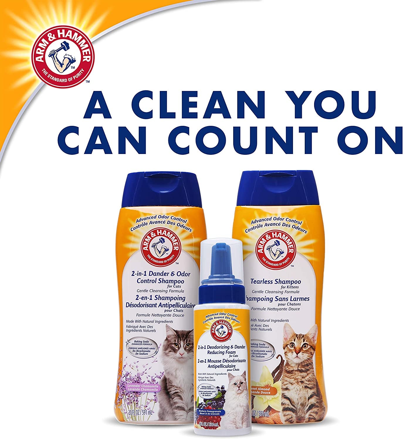 Arm & Hammer 2-in-1 Cat Shampoo – Dander & Odor Control with Baking Soda, Lavender Chamomile – 20 fl oz