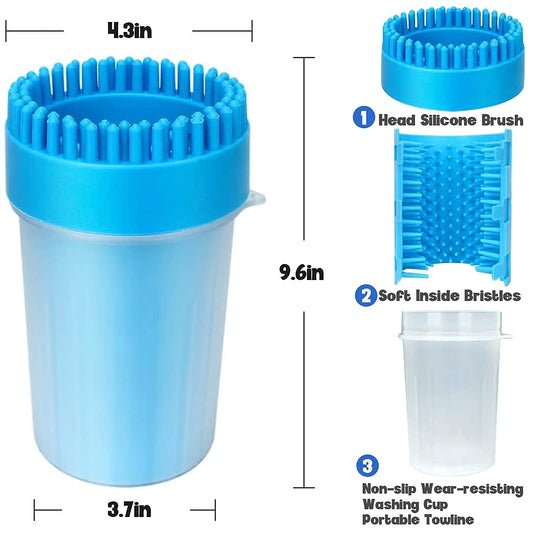 2-in-1 Portable Dog Paw Cleaner & Grooming Brush – Soft Silicone Pet Foot Washer Cup for Muddy Paws – Large Size for Dogs