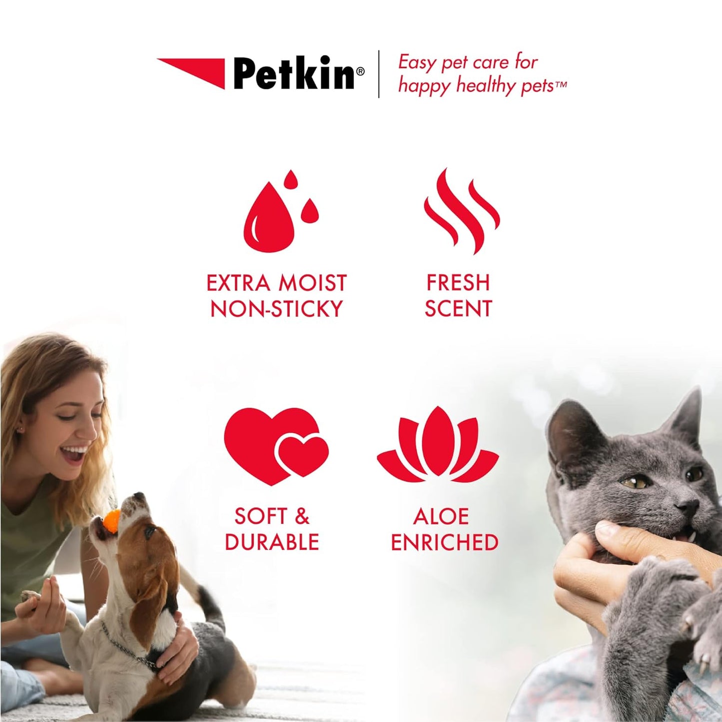 Pet Wipes for Dogs & Cats – 100 Large Aloe-Enriched Grooming Wipes – Removes Dirt & Odor – Cleans Ears, Face, Paws & Butt – Fresh Scent