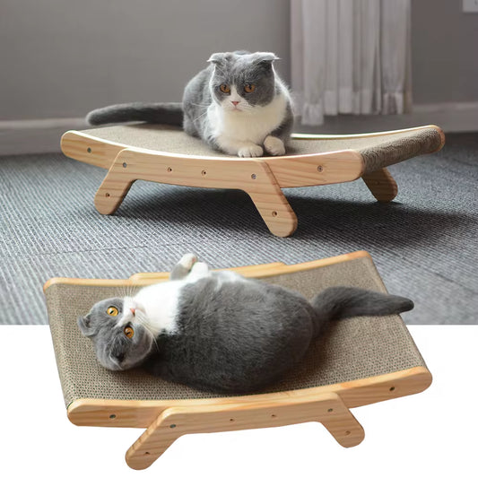 3-in-1 Wooden Cat Scratcher & Lounge Bed – Adjustable Angles