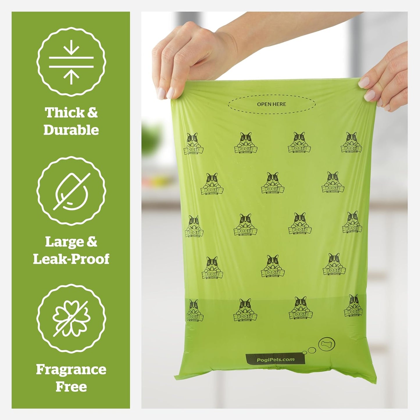 Pogi’s Dog Poop Bags – Extra Thick, Leak-Proof Pet Waste Bags (Unscented, 450 Count – 30 Rolls)