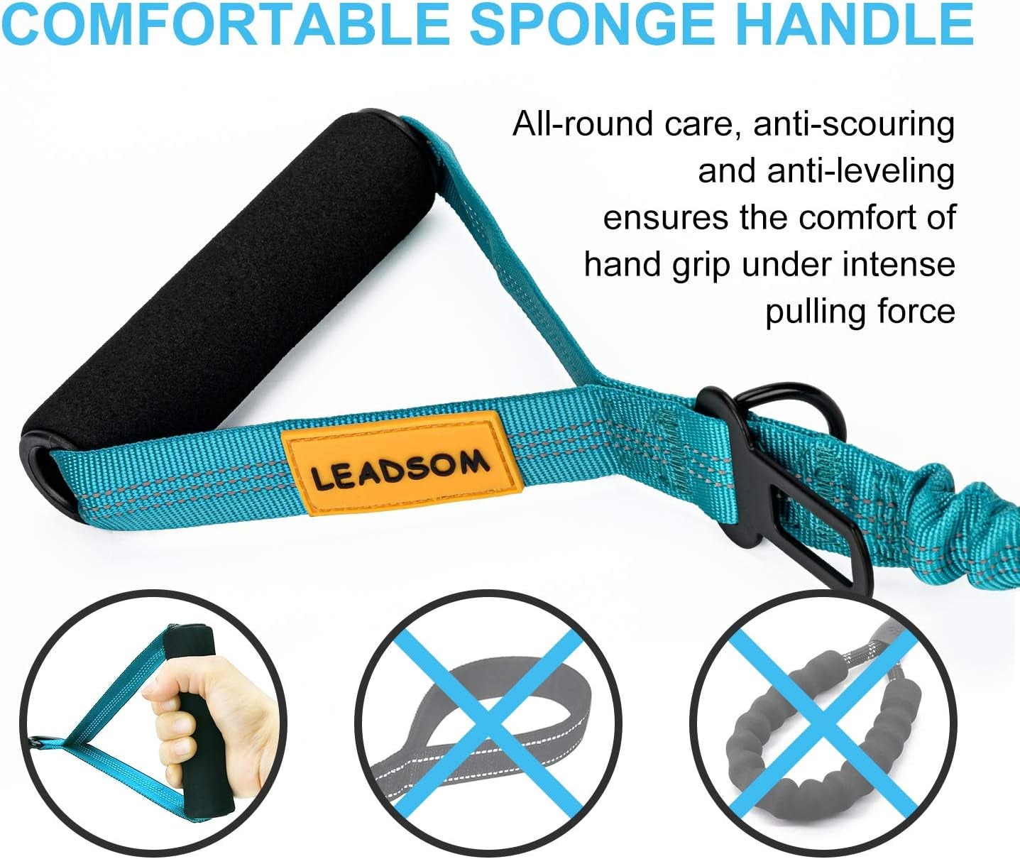 6FT Reflective Bungee Dog Leash – Heavy Duty Shock Absorbing with Dual Padded Handles & Traffic Control Grip – Medium & Large Dogs – Training & Walking