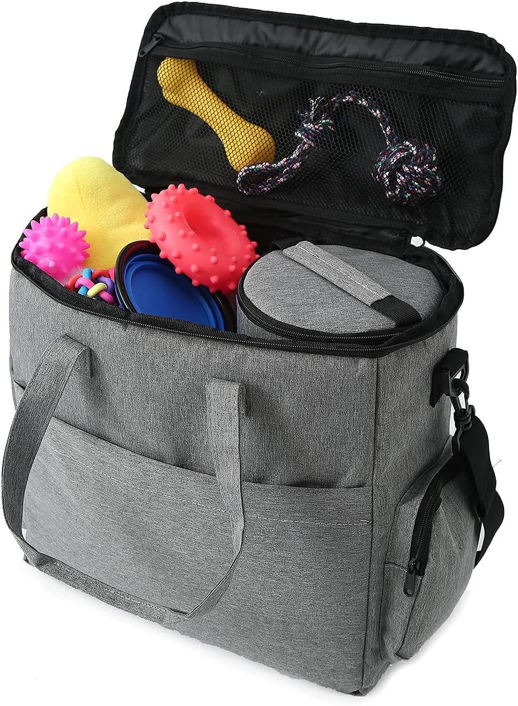 Dog Travel Bag – Airline Approved with Food Containers & Collapsible Bowls (Grey)