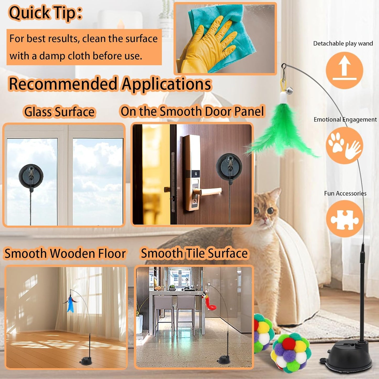 4-in-1 Interactive Cat Toy Set – Suction Cup Wand, Hanging Toys, Fishing Pole Wand & Balls with Replaceable Feathers, Worms & Plush Animals for Indoor Exercise & Boredom Relief