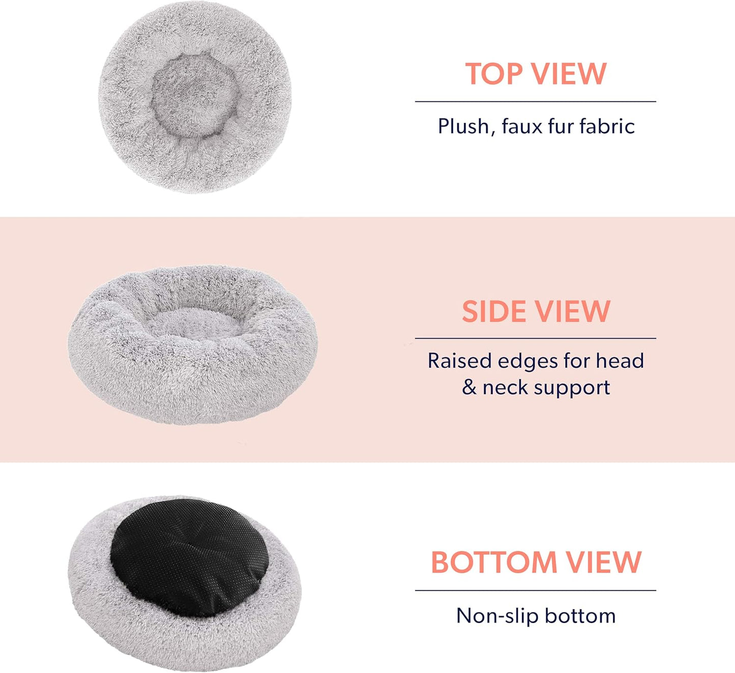 Small Light Grey Calming Orthopedic Dog Bed – Anti-Anxiety Donut Bed for Dogs up to 25 lbs – Joint Support, Washable, Faux Fur Comfort