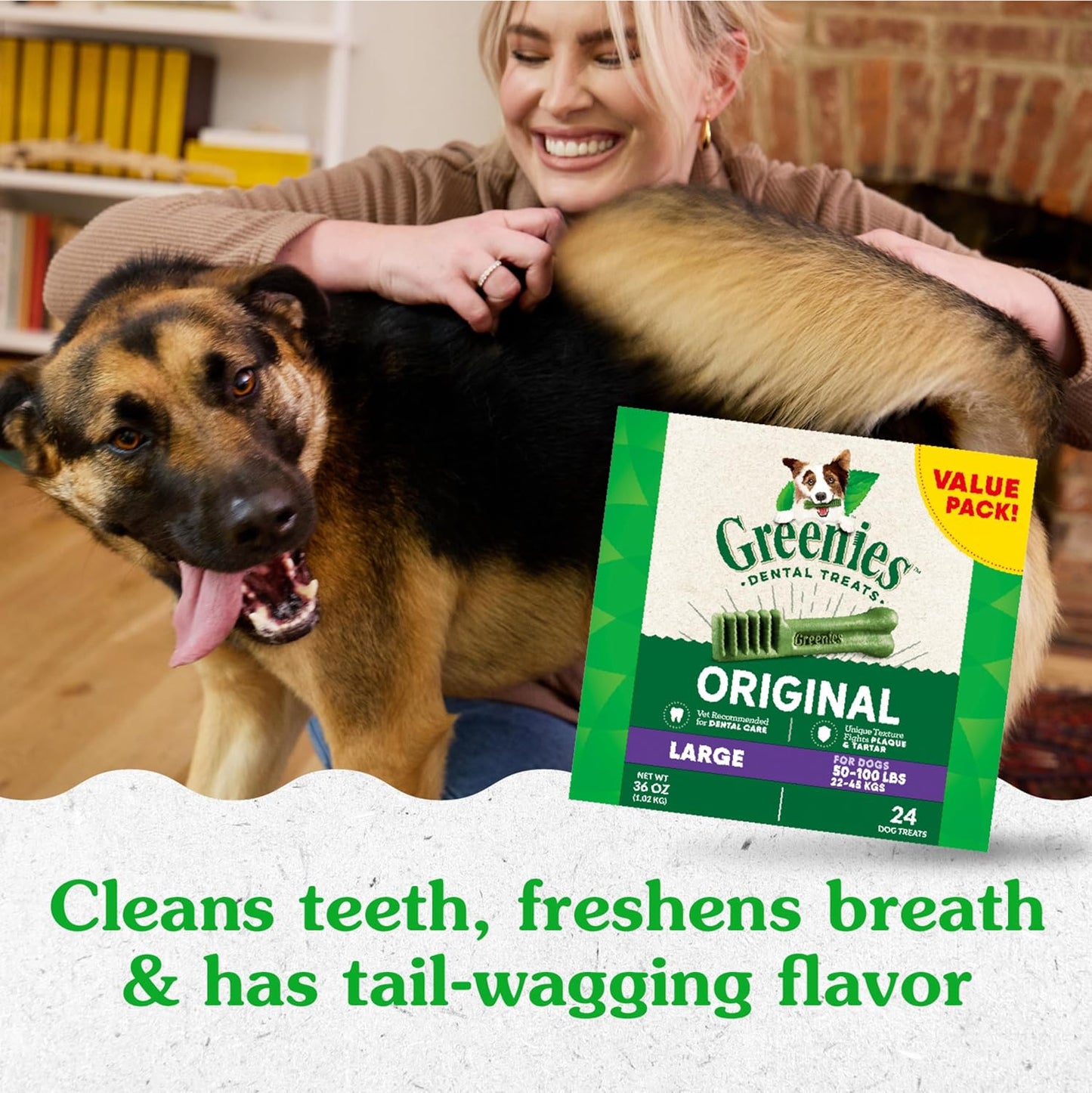 Greenies Original Large Dental Dog Treats – 54 oz Pack (34 Chews) – VOHC Approved Oral Care