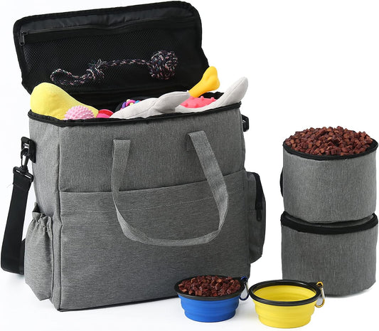Dog Travel Bag – Airline Approved with Food Containers & Collapsible Bowls (Grey)