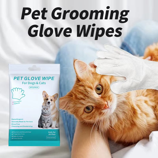6PCS Pet Wash-Free Cleaning Gloves – Disposable Bath & Deodorizing Wipes