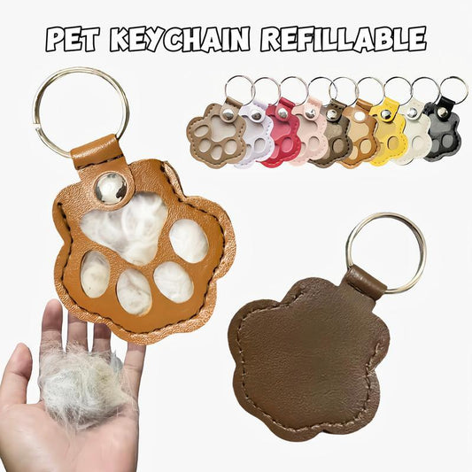 Pet Hair Keepsake Keychain – DIY Cat & Dog Memorial Pendant with PU Leather Tag for Fur & Paw Print Storage