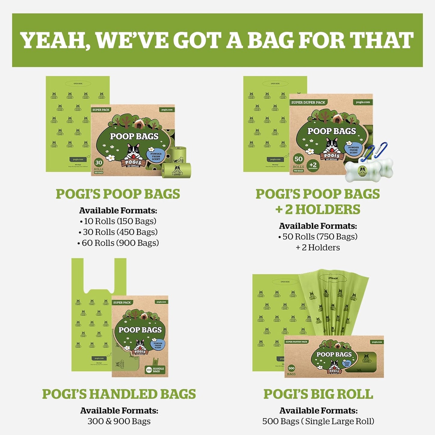 Pogi’s Dog Poop Bags – Extra Thick, Leak-Proof Pet Waste Bags (Unscented, 450 Count – 30 Rolls)