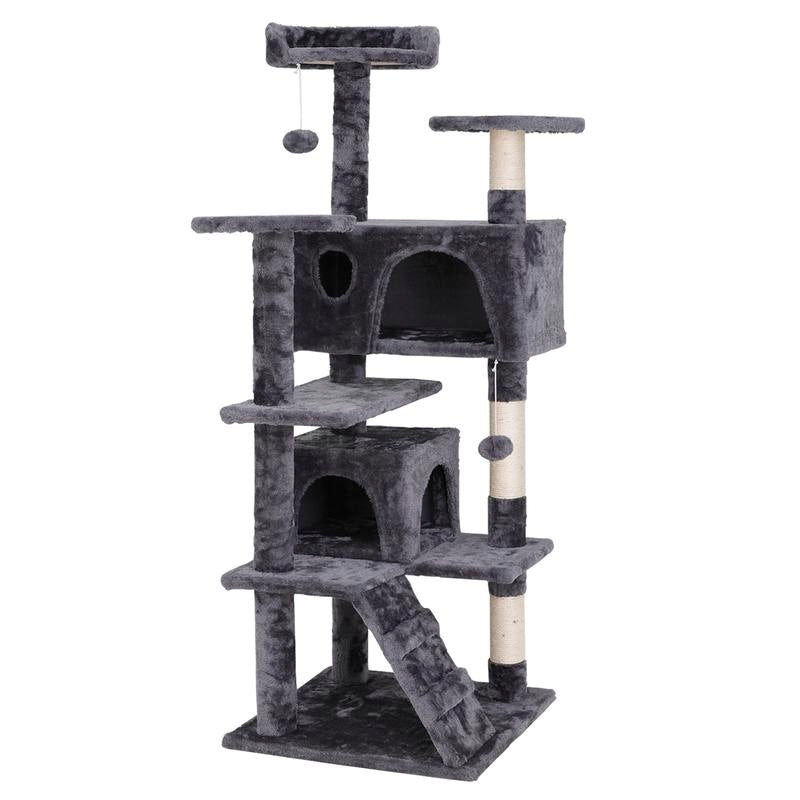 Segawe 55" Cat Tree Condo – Multi-Level Tower with Plush Perches, Sisal Scratching Posts, 2 Hideaways & Hanging Toys