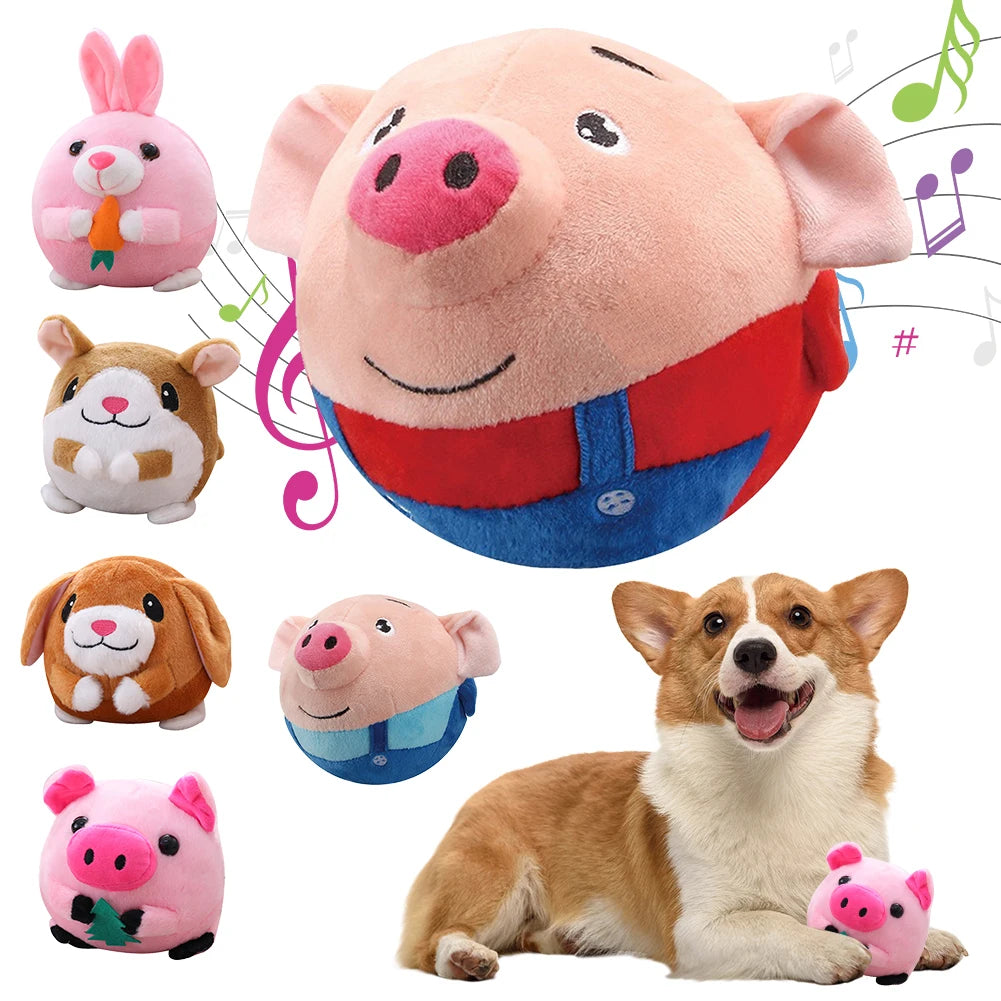 Interactive Plush Dog Toy – Self-Moving Bouncing Ball with Sound & Bite-Resistant Design