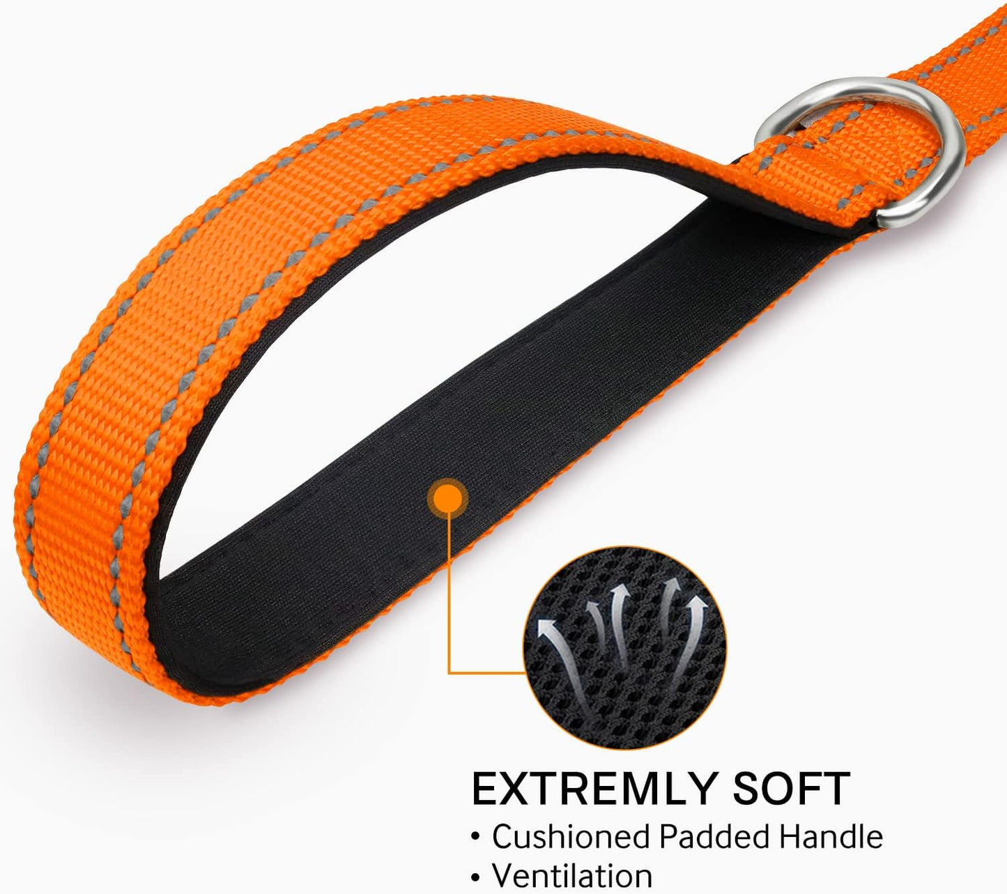 Double-Sided Reflective Dog Leash – 5FT Heavy Duty Nylon with Padded Handle & 360° Swivel Clasp – Medium & Large Dogs – Orange