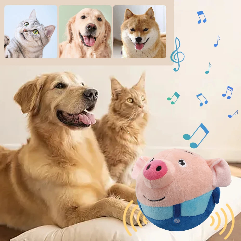 Interactive Plush Dog Toy – Self-Moving Bouncing Ball with Sound & Bite-Resistant Design
