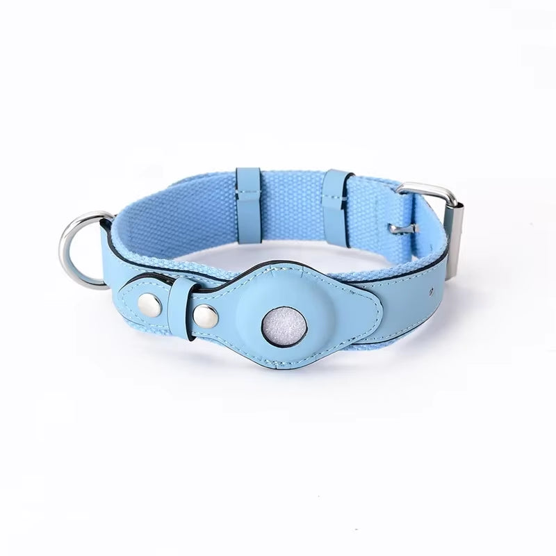 Luxury Leather Dog Collar with AirTag Holder – Adjustable & Anti-Lost