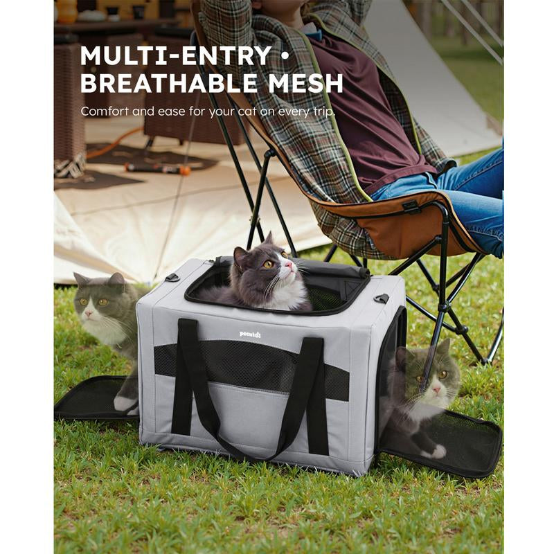 Pecute Cat Carrier Bag – Stable & Portable Pet Carrier with Breathable Design and Hidden Partition (16.9" x 11" x 11")