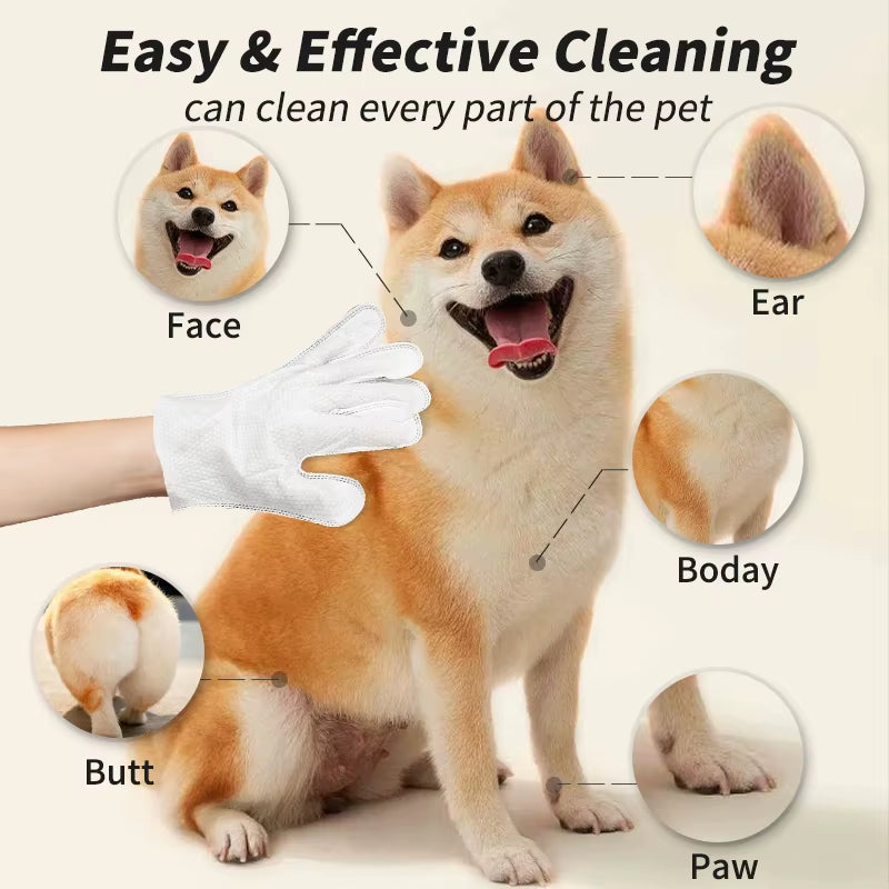 6PCS Pet Wash-Free Cleaning Gloves – Disposable Bath & Deodorizing Wipes