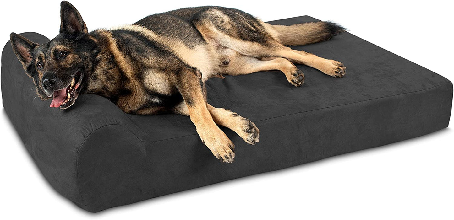 Big Barker XL Orthopedic Dog Bed with Headrest – 7" Thick Foam, Washable Microsuede Cover – Made in USA (Charcoal)