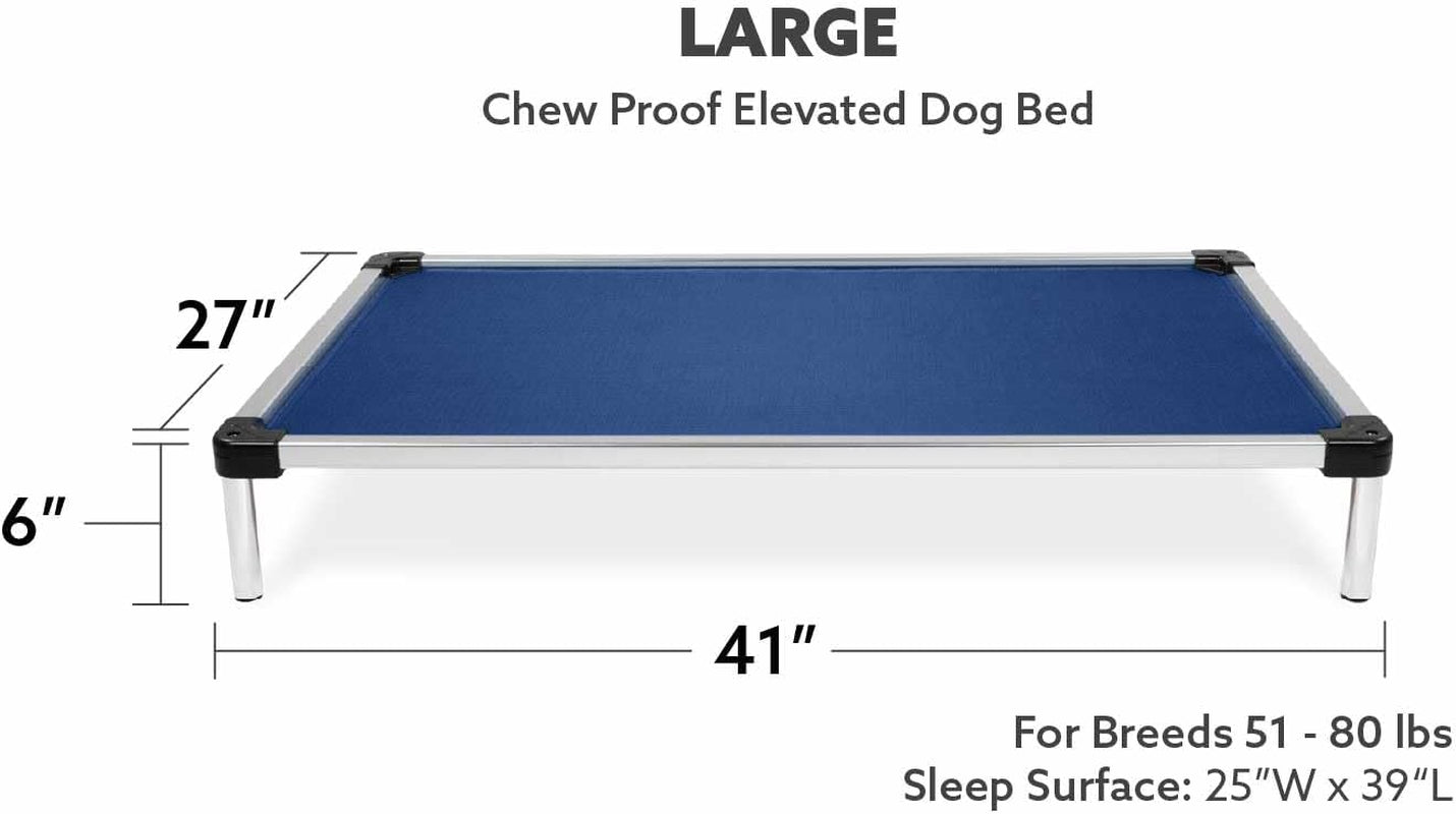 Chew Proof Elevated Cooling Dog Bed – Indestructible Aluminum Frame & Ripstop Fabric – For Aggressive Chewers – Pre-Assembled, Large Blue Quartz