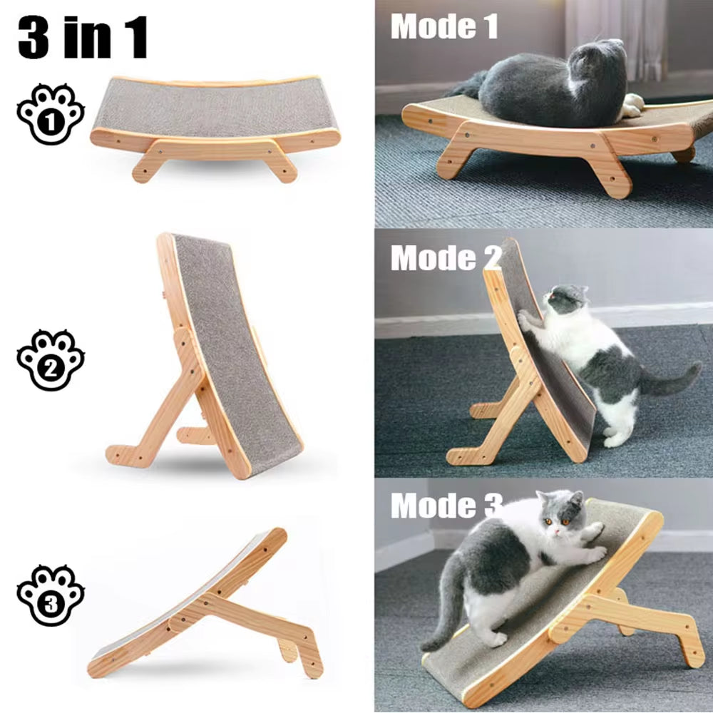 3-in-1 Wooden Cat Scratcher & Lounge Bed – Adjustable Angles