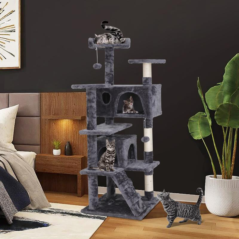 Segawe 55" Cat Tree Condo – Multi-Level Tower with Plush Perches, Sisal Scratching Posts, 2 Hideaways & Hanging Toys