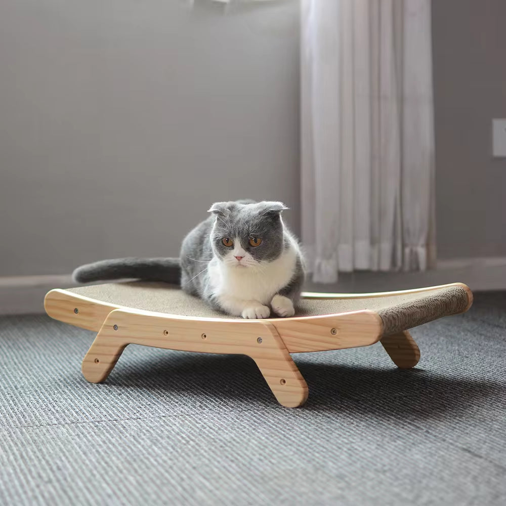 3-in-1 Wooden Cat Scratcher & Lounge Bed – Adjustable Angles