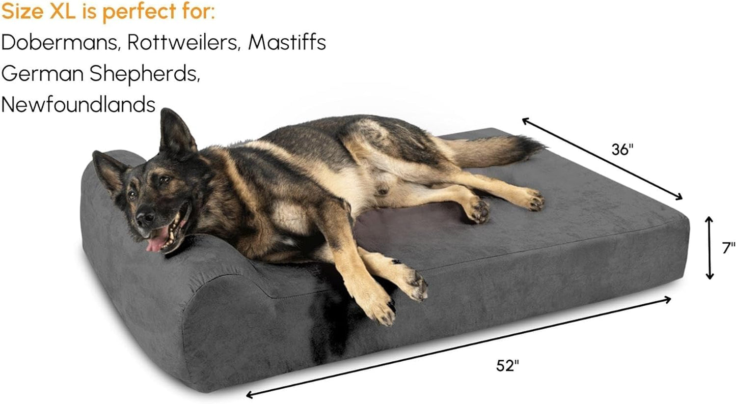 Big Barker XL Orthopedic Dog Bed with Headrest – 7" Thick Foam, Washable Microsuede Cover – Made in USA (Charcoal)