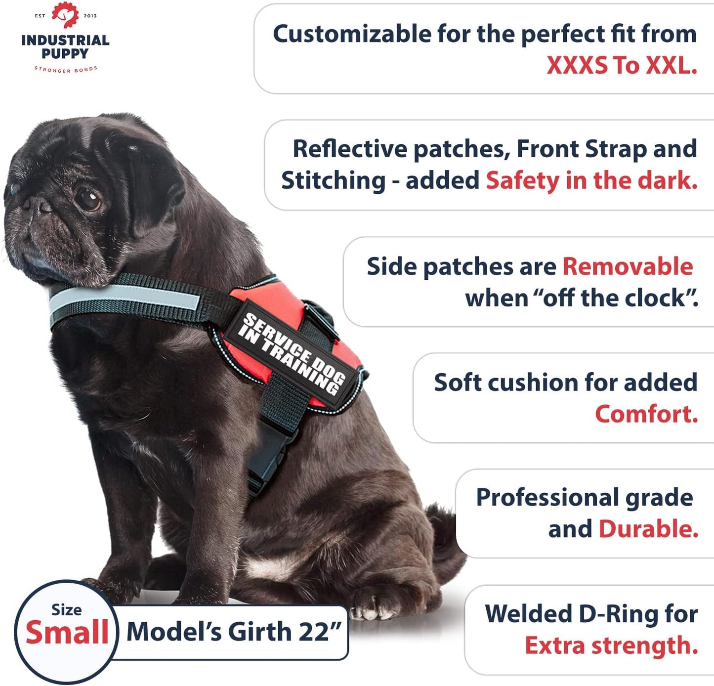 Service Dog in Training Vest with Handle – Reflective Harness with Hook & Loop Straps, Removable Patches & Mesh Lining (XXS–XXL)