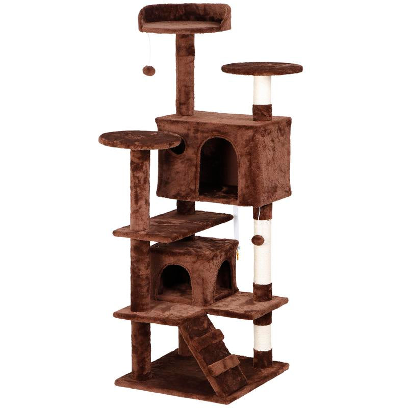 Segawe 55" Cat Tree Condo – Multi-Level Tower with Plush Perches, Sisal Scratching Posts, 2 Hideaways & Hanging Toys