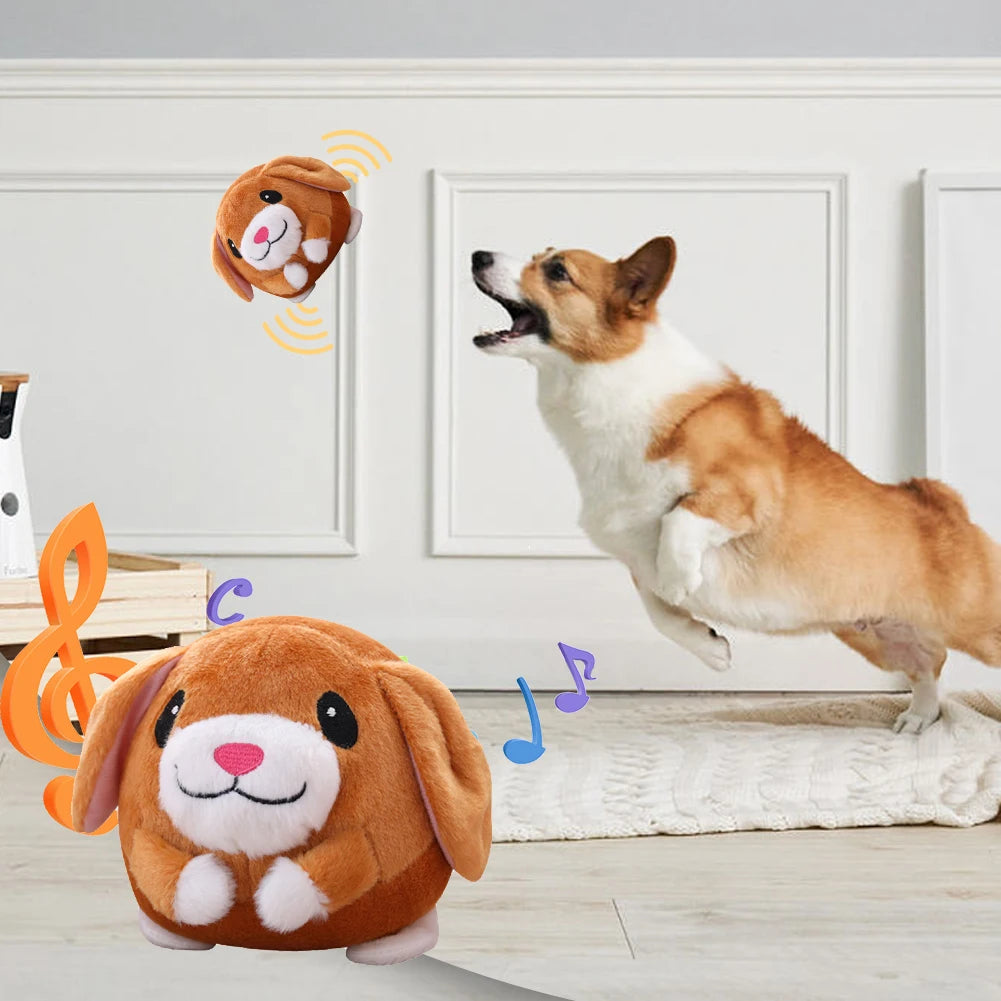 Interactive Plush Dog Toy – Self-Moving Bouncing Ball with Sound & Bite-Resistant Design