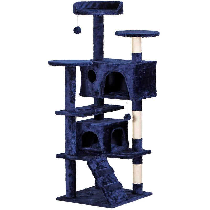 Segawe 55" Cat Tree Condo – Multi-Level Tower with Plush Perches, Sisal Scratching Posts, 2 Hideaways & Hanging Toys
