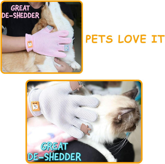 Pet Grooming Glove – Gentle Deshedding Brush for Cats & Dogs, Hair Remover & Massage Mitt, Five-Finger Design, Right Hand (Pink)