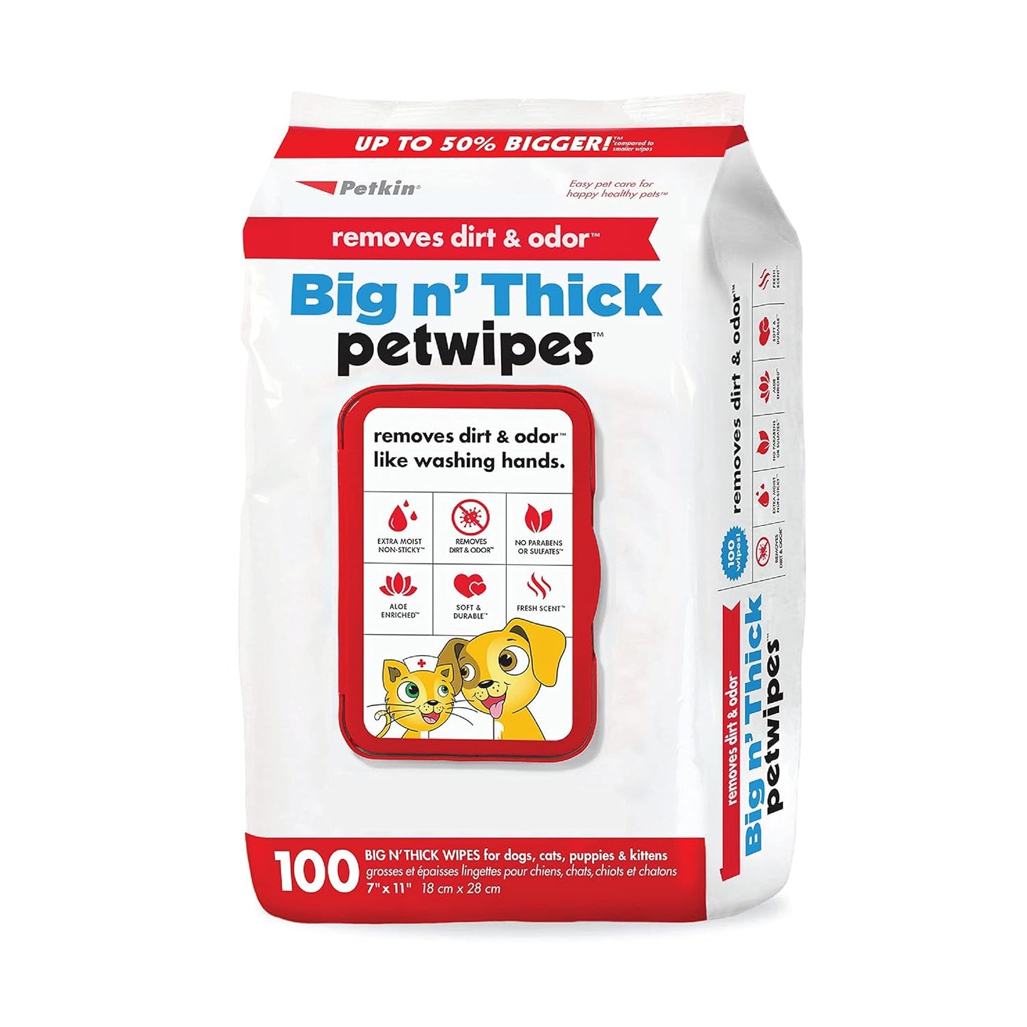 Pet Wipes for Dogs & Cats – 100 Large Aloe-Enriched Grooming Wipes – Removes Dirt & Odor – Cleans Ears, Face, Paws & Butt – Fresh Scent
