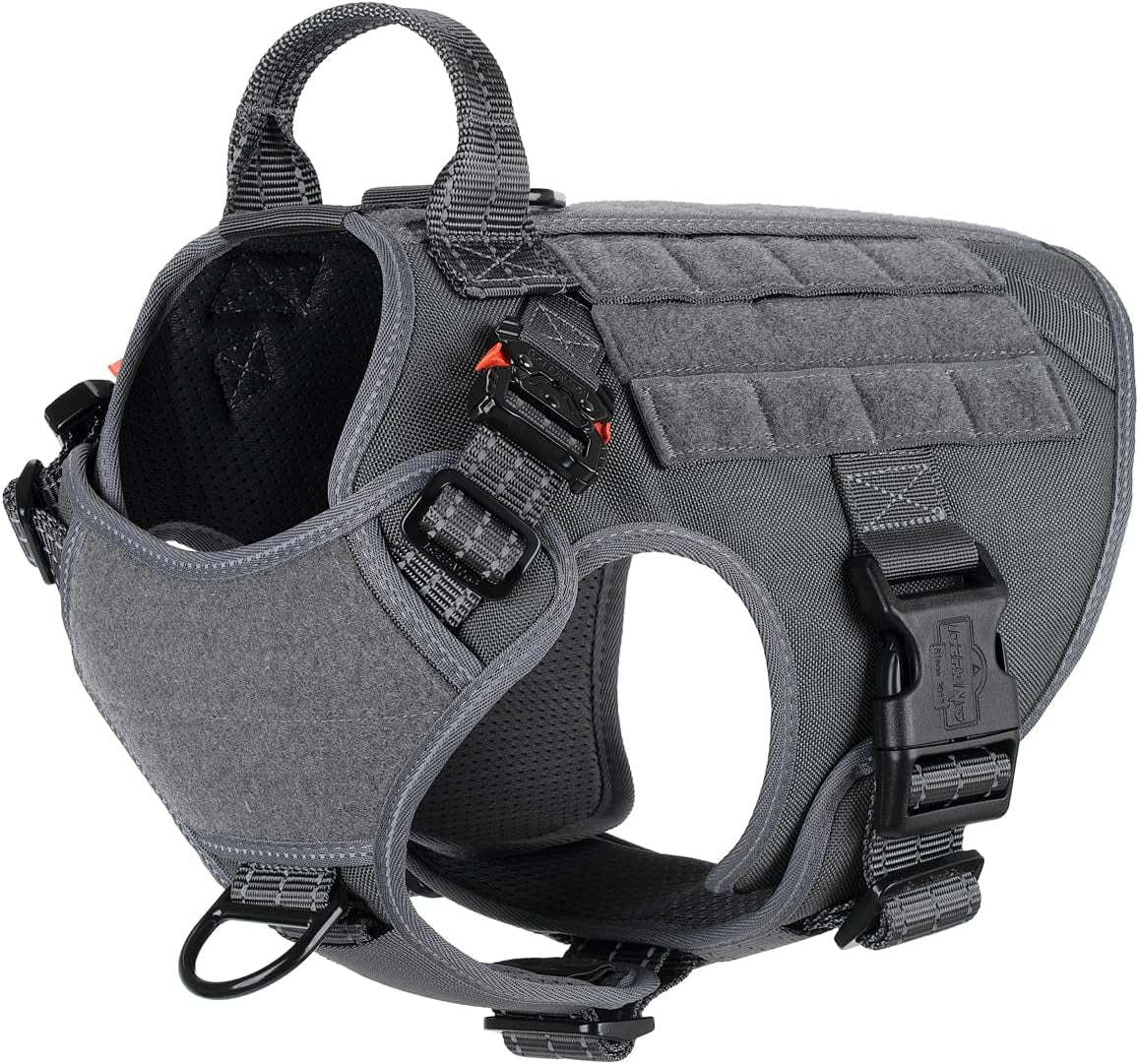 Tactical Dog Harness – Medium, 2X Metal Buckles, MOLLE Vest with Handle, No-Pull Front Clip, Adjustable Working Dog Vest