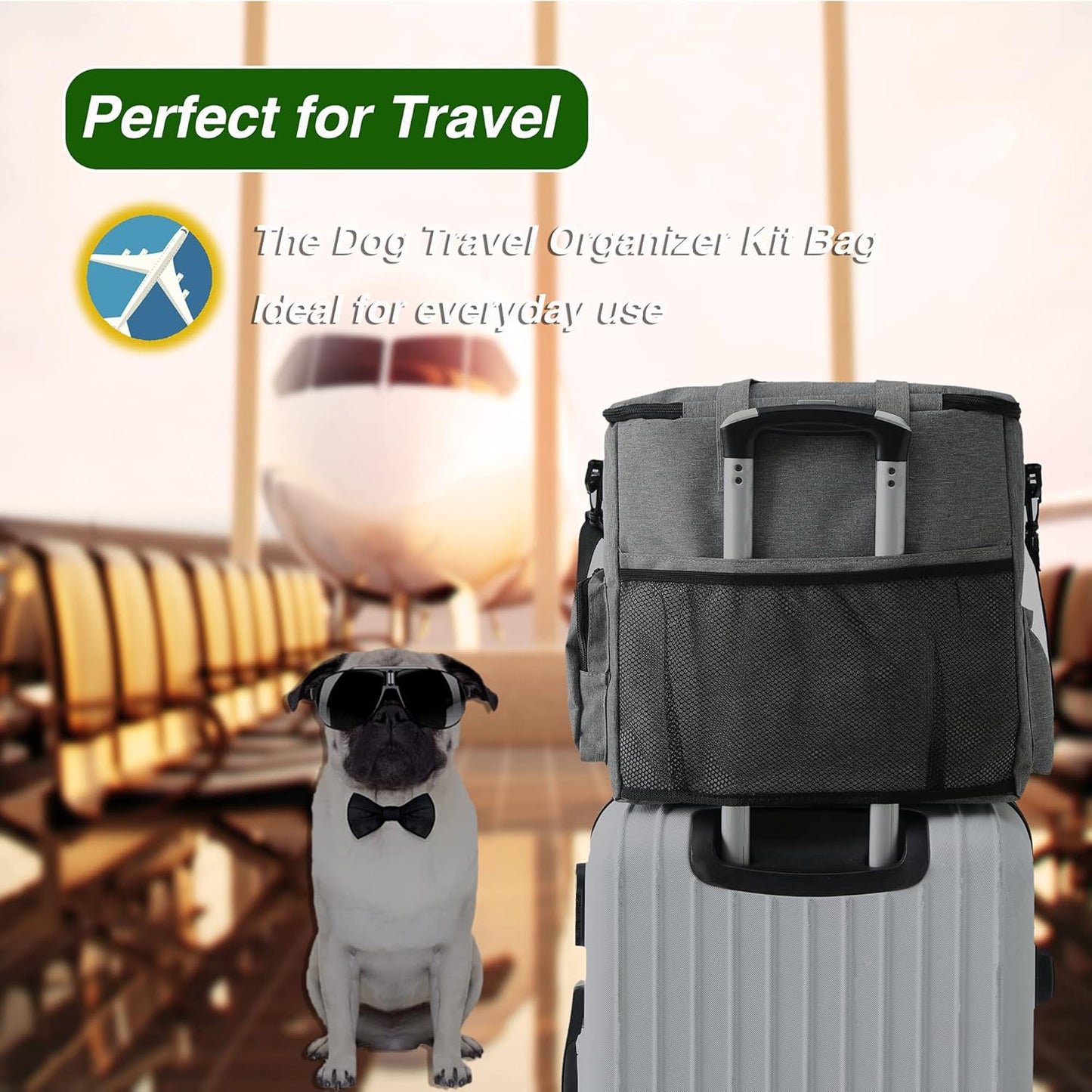Dog Travel Bag – Airline Approved with Food Containers & Collapsible Bowls (Grey)