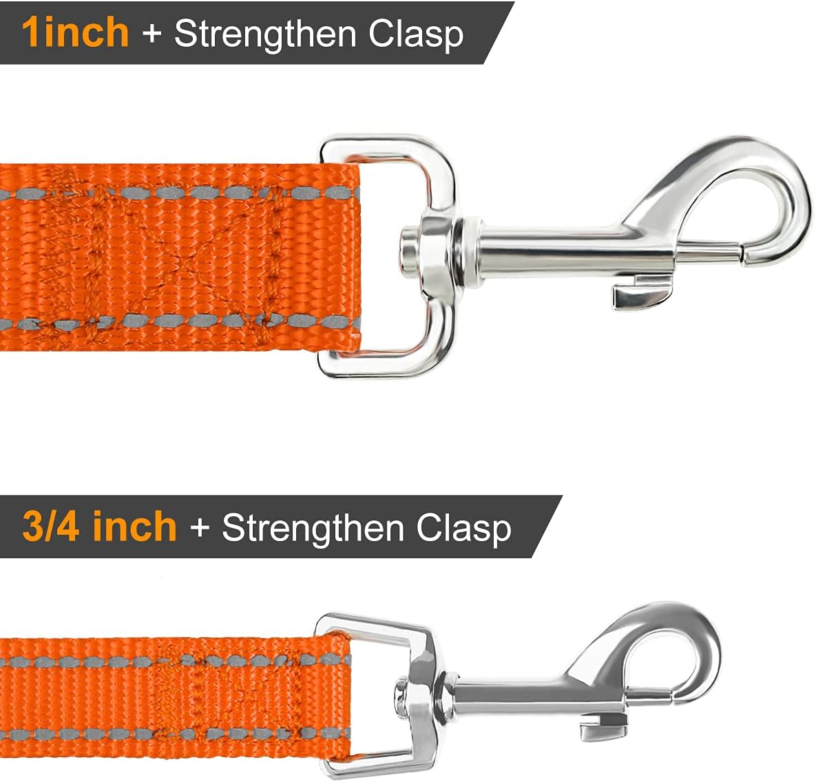 Double-Sided Reflective Dog Leash – 5FT Heavy Duty Nylon with Padded Handle & 360° Swivel Clasp – Medium & Large Dogs – Orange