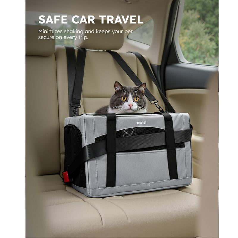 Pecute Cat Carrier Bag – Stable & Portable Pet Carrier with Breathable Design and Hidden Partition (16.9" x 11" x 11")