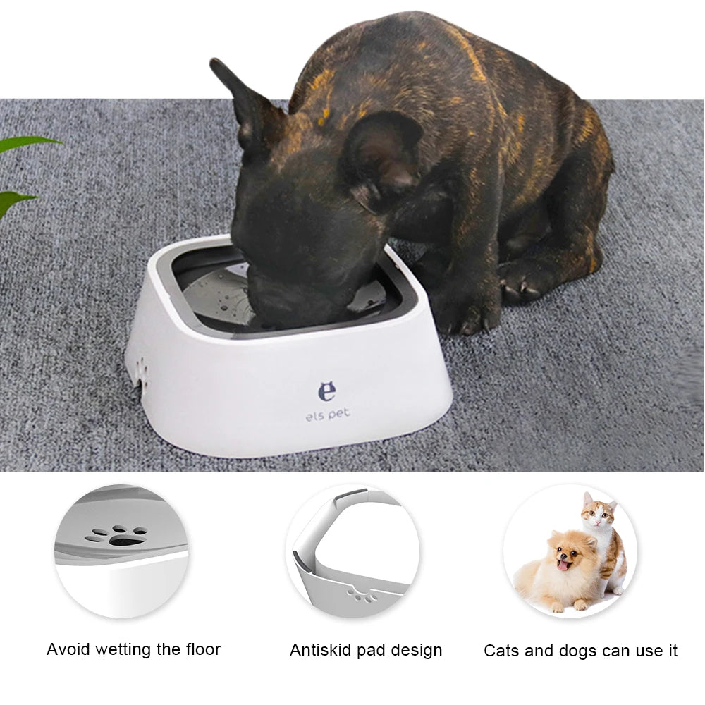 1.5L No-Spill Floating Pet Water Bowl – Anti-Wet Mouth & Slow Feeder