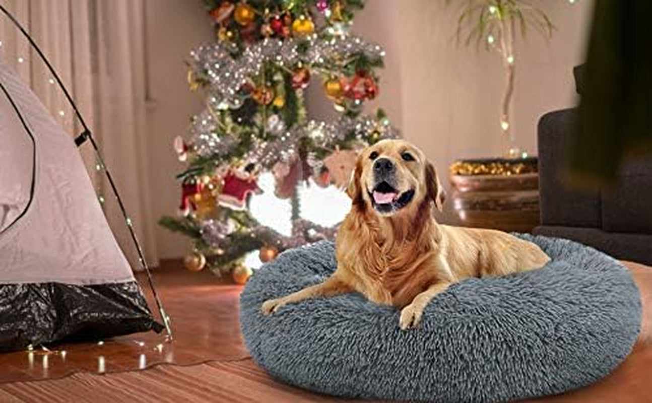 Cuddler Dog Bed – Faux Fur Donut Pillow, Calming Pet Bed for Dogs & Cats, Machine Washable, Non-Slip Bottom, Multiple Sizes & Colors