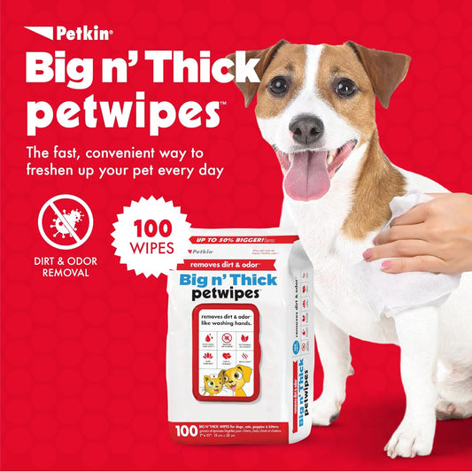 Pet Wipes for Dogs & Cats – 100 Large Aloe-Enriched Grooming Wipes – Removes Dirt & Odor – Cleans Ears, Face, Paws & Butt – Fresh Scent