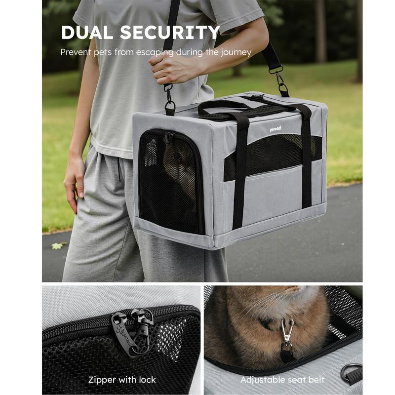Pecute Cat Carrier Bag – Stable & Portable Pet Carrier with Breathable Design and Hidden Partition (16.9" x 11" x 11")