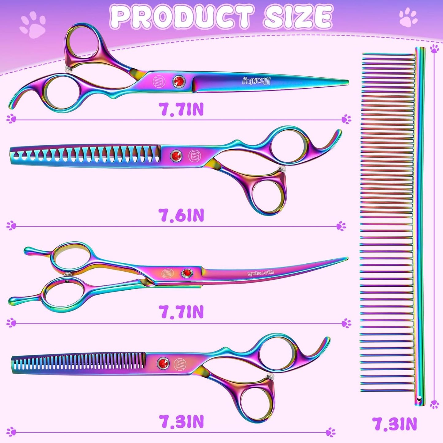 Professional Dog Grooming Scissors Set – 7"/8" Japanese Steel Shears – Straight, Curved, Thinning & Chunkers + Grooming Comb