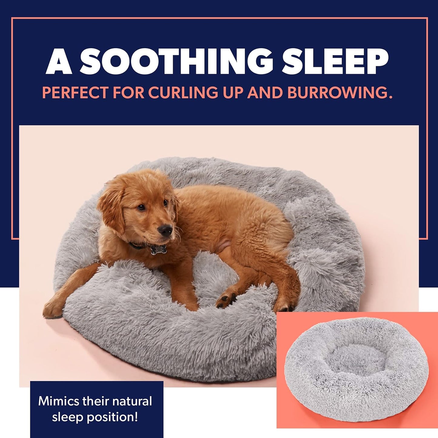 Small Light Grey Calming Orthopedic Dog Bed – Anti-Anxiety Donut Bed for Dogs up to 25 lbs – Joint Support, Washable, Faux Fur Comfort