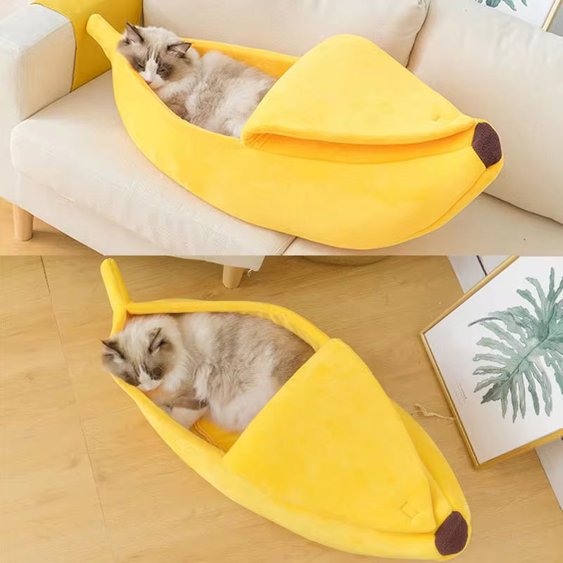 Banana Shape Cat Bed – Cozy Plush Pet House for Cats & Small Dogs