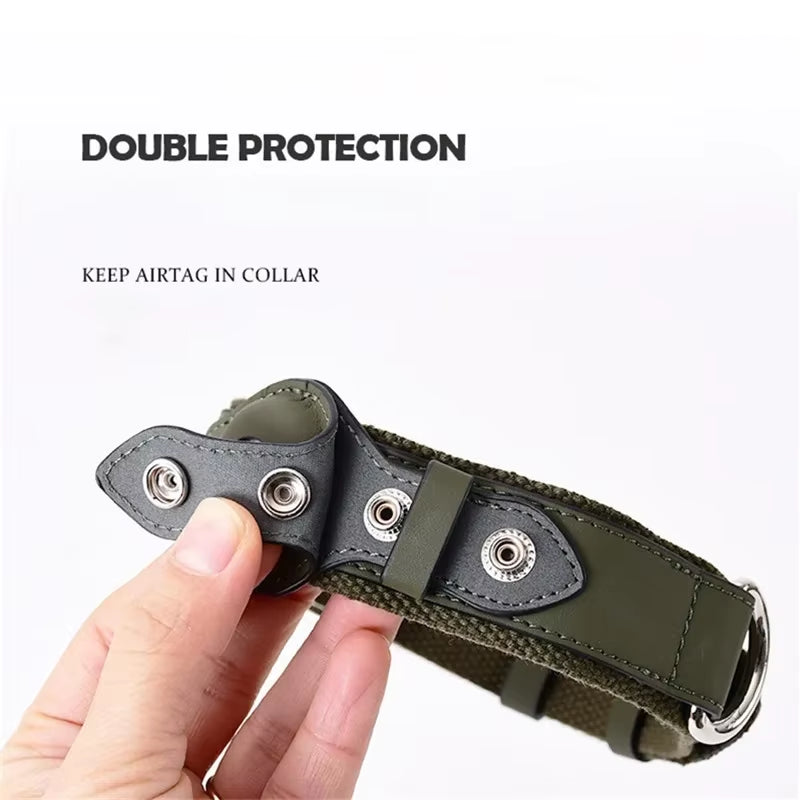 Luxury Leather Dog Collar with AirTag Holder – Adjustable & Anti-Lost