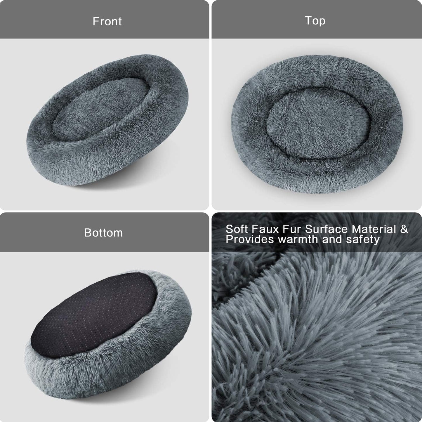 Cuddler Dog Bed – Faux Fur Donut Pillow, Calming Pet Bed for Dogs & Cats, Machine Washable, Non-Slip Bottom, Multiple Sizes & Colors