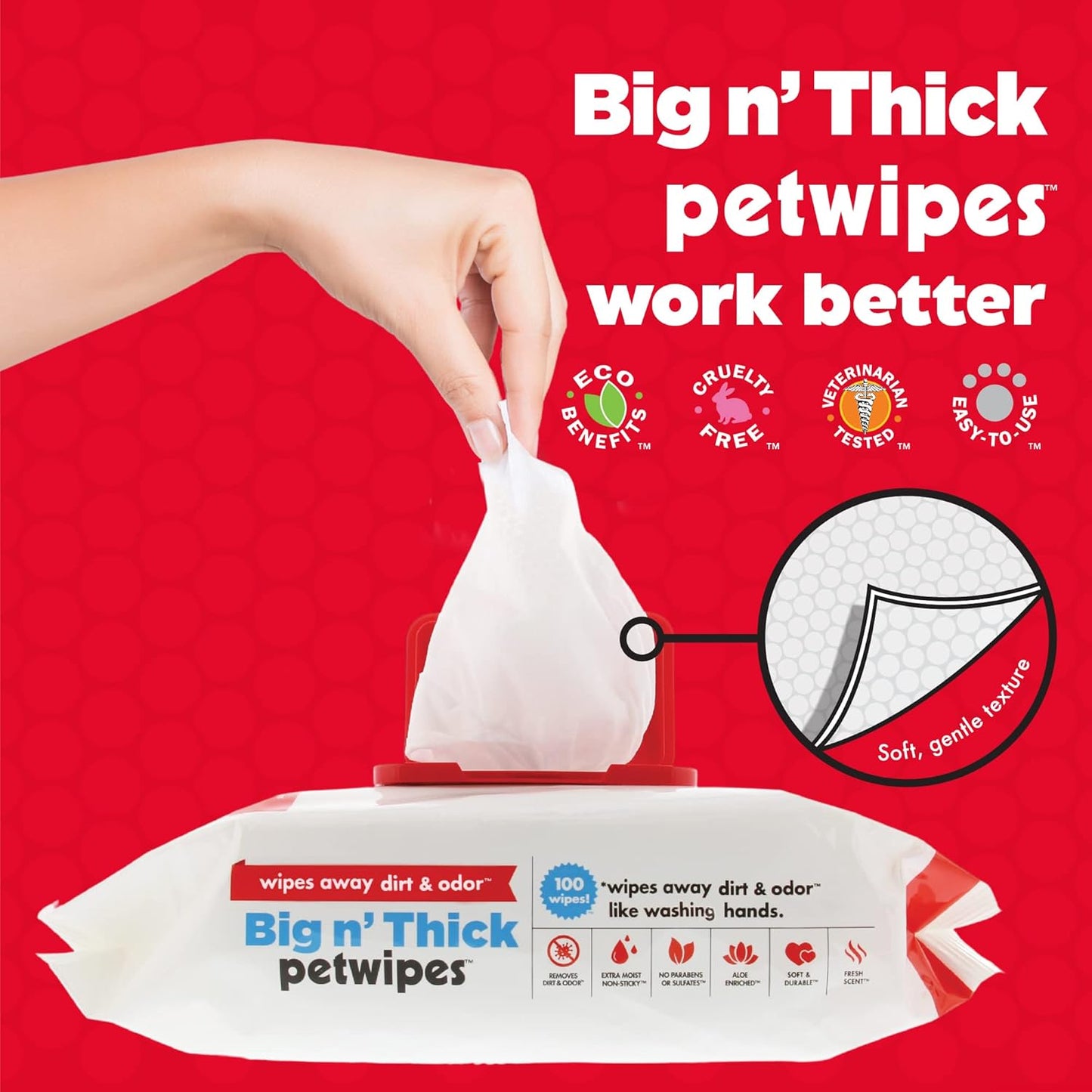 Pet Wipes for Dogs & Cats – 100 Large Aloe-Enriched Grooming Wipes – Removes Dirt & Odor – Cleans Ears, Face, Paws & Butt – Fresh Scent
